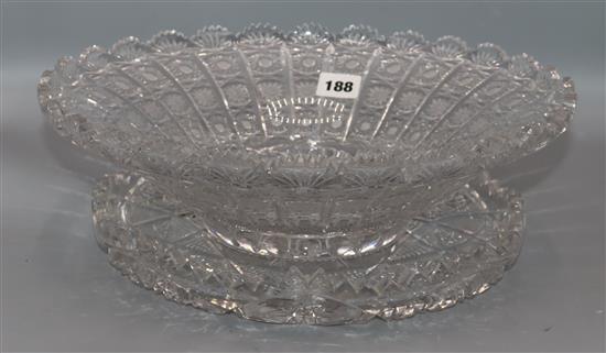 A heavy cut glass bowl and a dish